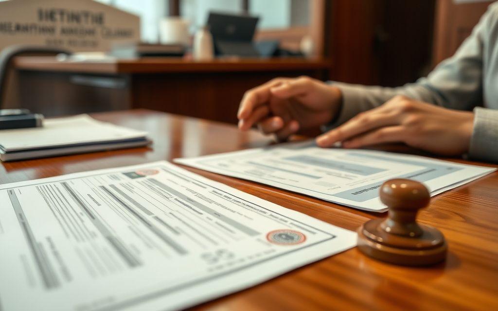 International driving permit and paperwork at a service counter