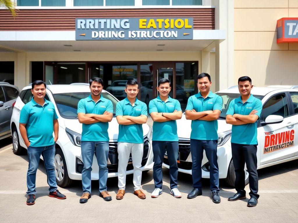 Novack Driving Academy instructor team beside training cars