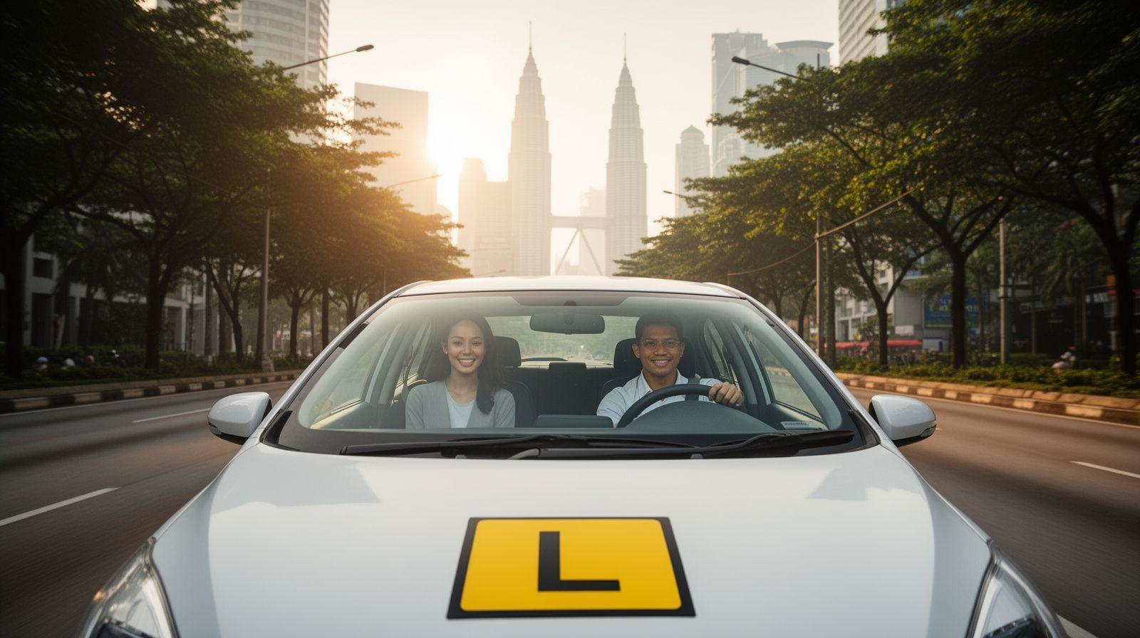 Learner driver on a Kuala Lumpur boulevard during a lesson