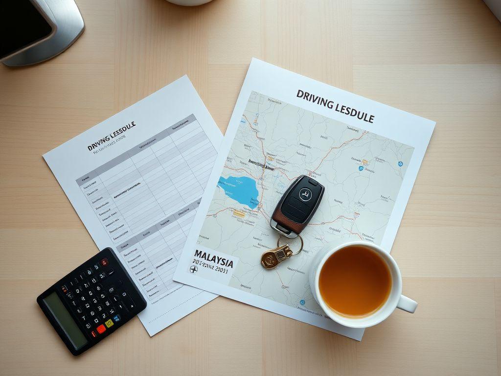 Lesson schedule sheets and car keys on a booking desk